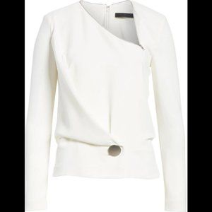 New Alexander Wang asymmetric zipper neckline draped long sleeve crepe blouse